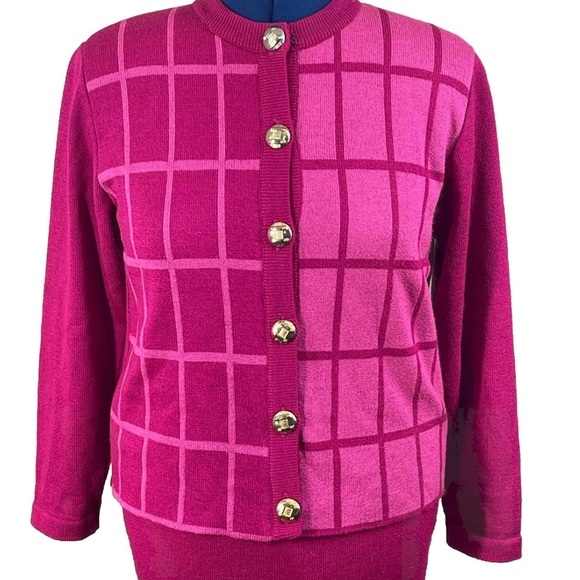 Vintage AMI KNITS  Pink  Gold 2-PC knit cardigan & skirt oufit  Sz P8 Barbiecore - Picture 3 of 10